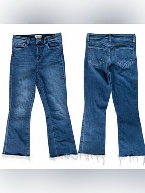 L'agence Jeans Sz 26 Kendra High Rise Raw Hem Cropped Flare Dark Blue Denim Wash